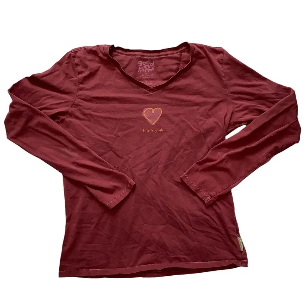 Good Karma Life Is Good Long Sleeve Tee Size M - Picture 1 of 4